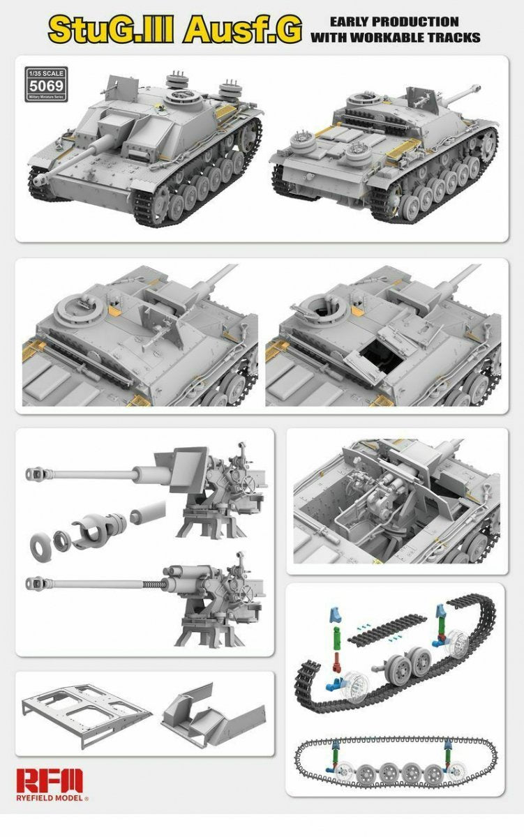 Maquette Rye Field 5069 StuG. III Ausf. G Première production avec chenilles fonctionnelles, échelle 1/35 – Bild 2