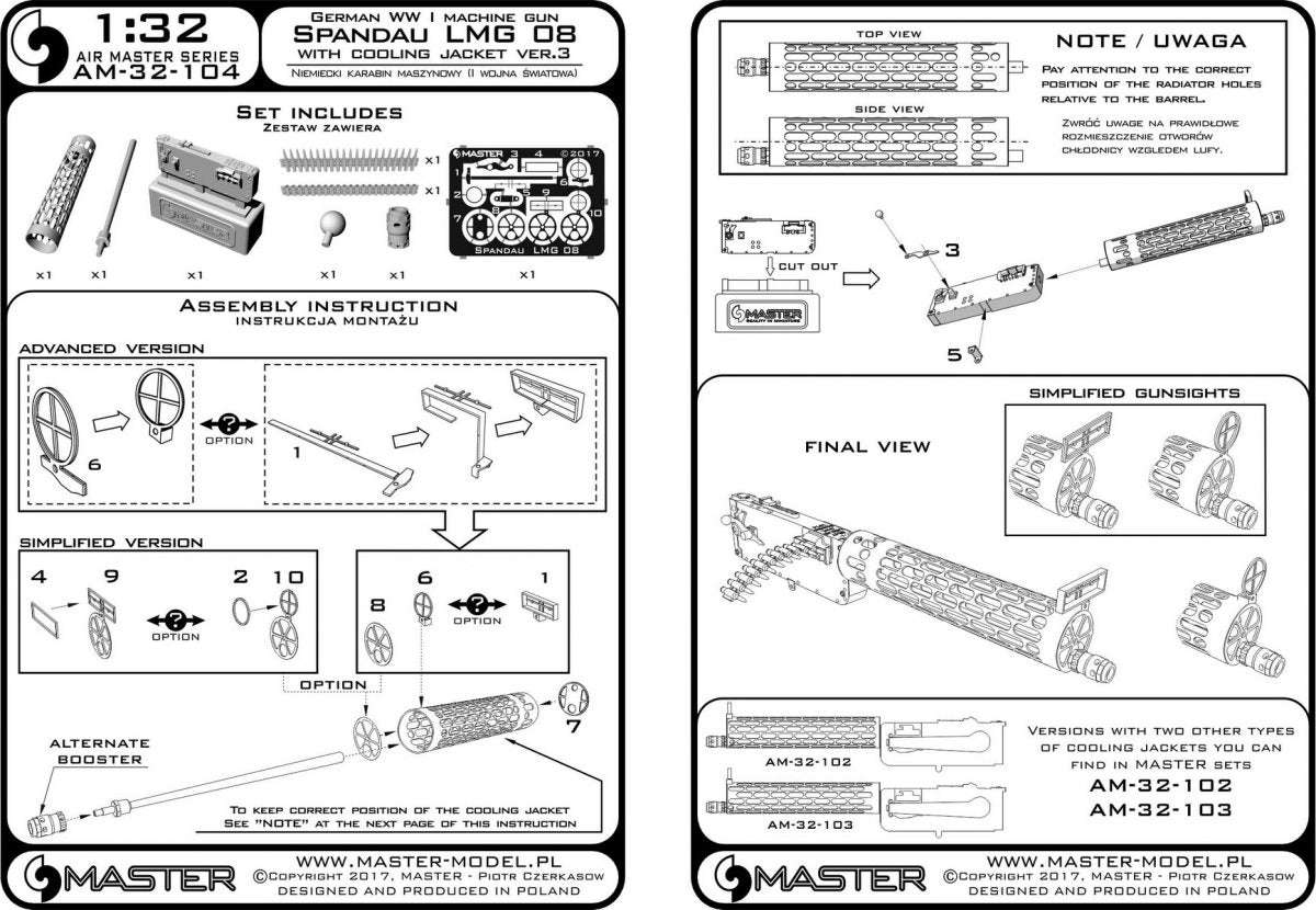 Maquette Master AM-32-104 Mitrailleuse allemande Spandau LMG 08 de la Première Guerre mondiale avec chemise de refroidissement ver.3 (1/32) – immagine 5