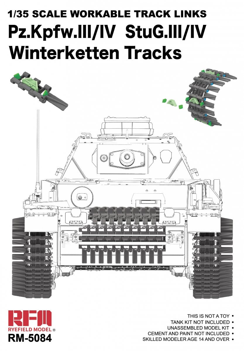 Maquette Rye Field 5084 Pz.Kpfw. III/IV StuG. III/IV Winterketten, chenilles fonctionnelles, échelle 1/35