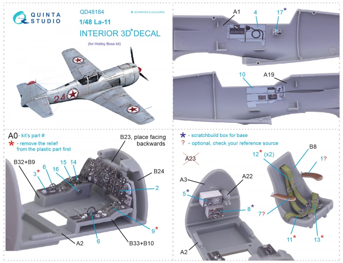 Intérieur imprimé en 3D et coloré sur papier décalcomanie Quinta Studio QD48184 La-11 (HobbyBoss) 1/48 – Bild 11