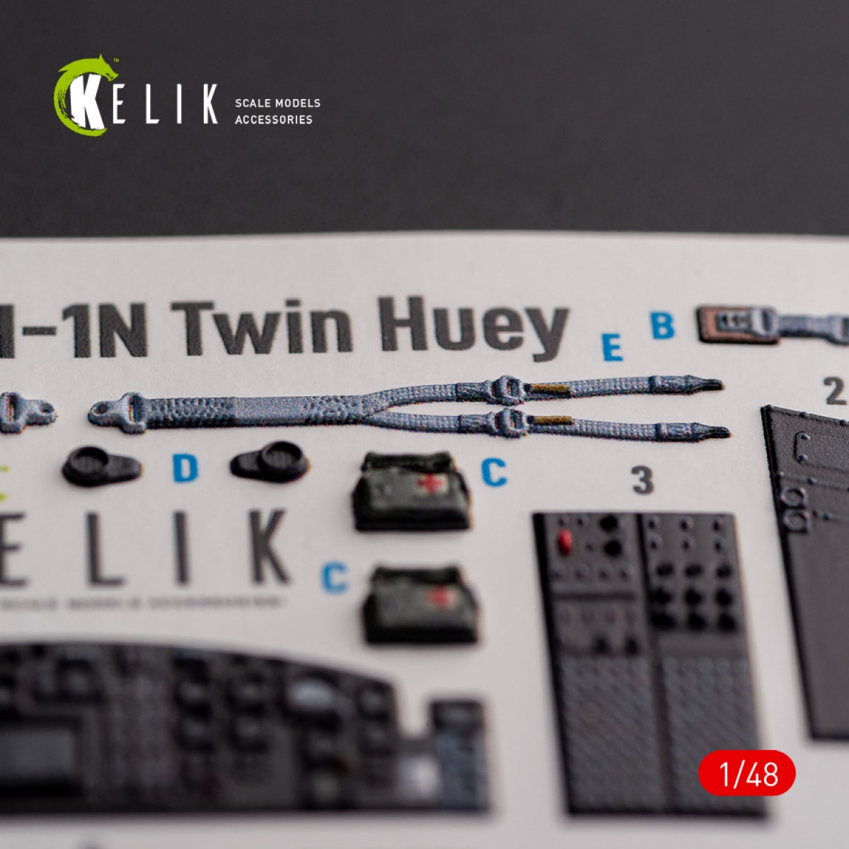 KELIK K48105 UH-1N « Twin Huey » - décalcomanies 3D intérieures pour maquette Zimi Model/KittyHawk au 1/48  – immagine 4