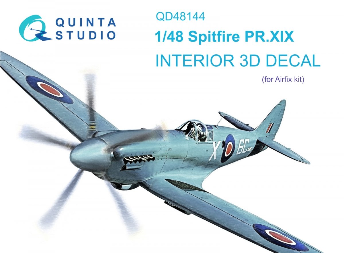 Intérieur imprimé en 3D et coloré sur papier décalcomanie Quinta Studio QD48144 Spitfire PR.XIX (Airfix) 1/48