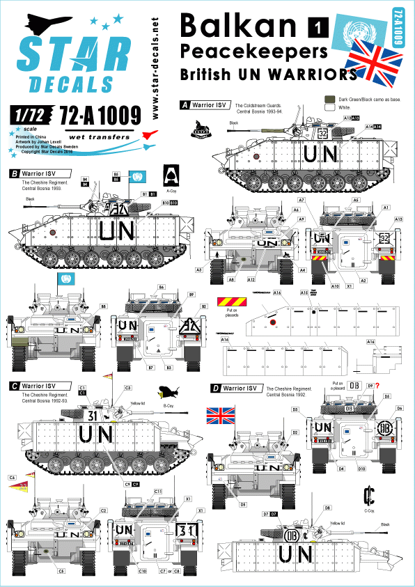 Star Decals 72-A1009 Casques bleus des Balkans (1) Guerriers britanniques de l'ONU 1/72