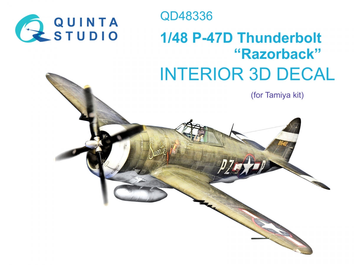 Intérieur imprimé en 3D et coloré sur papier décalcomanie Quinta Studio QD48336 P-47D Thunderbolt Razorback (Tamiya) 1/48