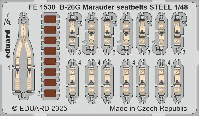 Ceintures de sécurité Eduard FE1530 B-26G Marauder en acier ICM 1/48