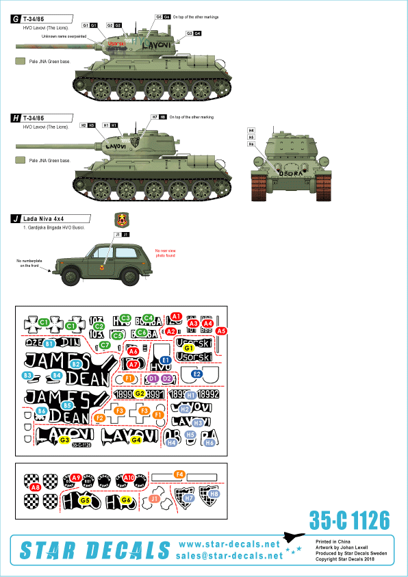 Star Decals 35-C1126 HVO (Croate). M-84, BRDM-2 2S1 Gvosdika, M-60P, M53/70 Prague, VW T3 1/35 – immagine 2