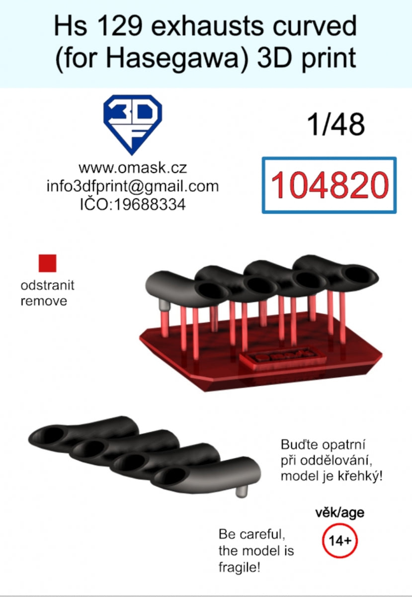 Omask 104820 Hs 129 Échappements courbés (pour Hasegawa/Hobby 2000) Impression 3D 1/48 – Bild 2