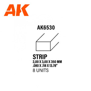 AK Interactive AK6530 BANDES 2,00 X 3,00 X 350MM – BANDE DE STYRÈNE – (8 UNITÉS)