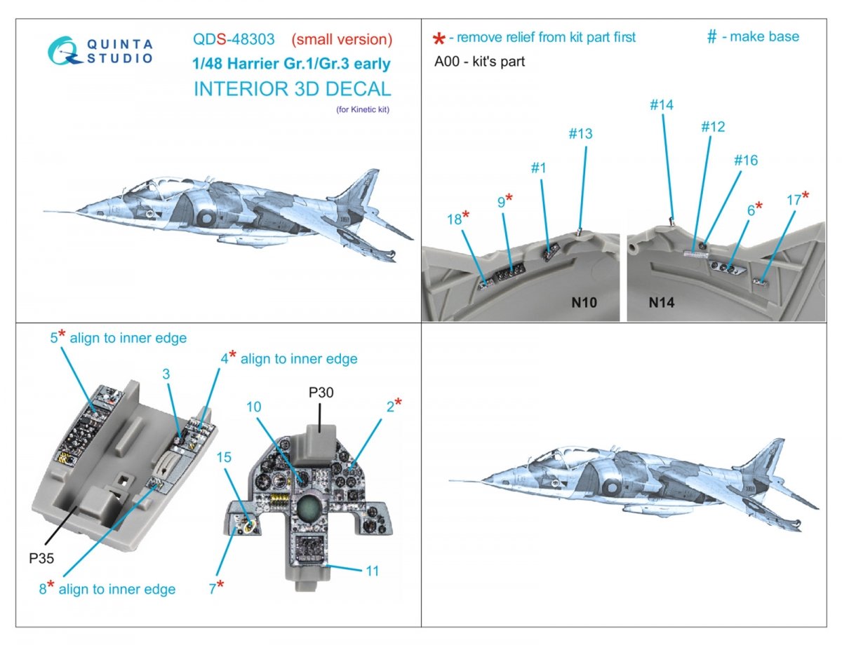 Quinta Studio QDS-48303 Harrier Gr.1/Gr.3 Early Intérieur imprimé en 3D et coloré sur papier décalcomanie (Kinetic) (Petite version) 1/48  – image 2