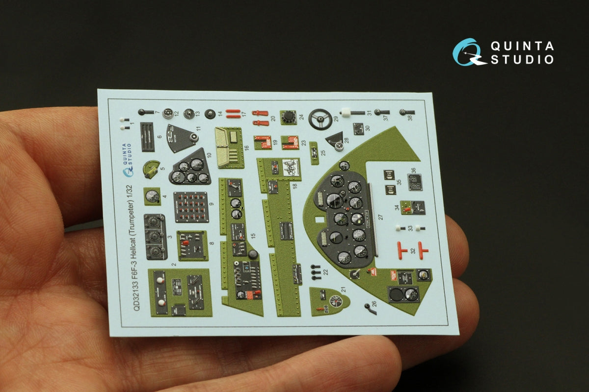 Intérieur imprimé en 3D et coloré sur papier décalcomanie Quinta Studio QD32133 F6F-3 Hellcat (Trumpeter) 1/32 – image 5