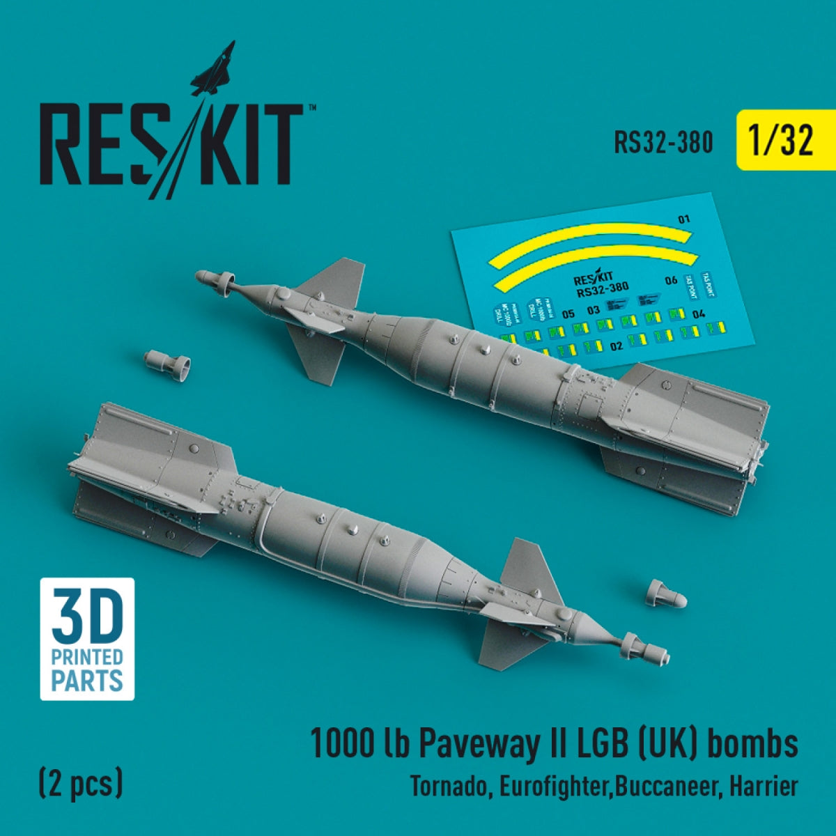 RESKIT RS32-0380 Bombes Paveway II LGB (Royaume-Uni) de 1000 lb (2 pièces) (Tornado, Eurofighter, Buccaneer, Harrier) (Impression 3D) 1/32
