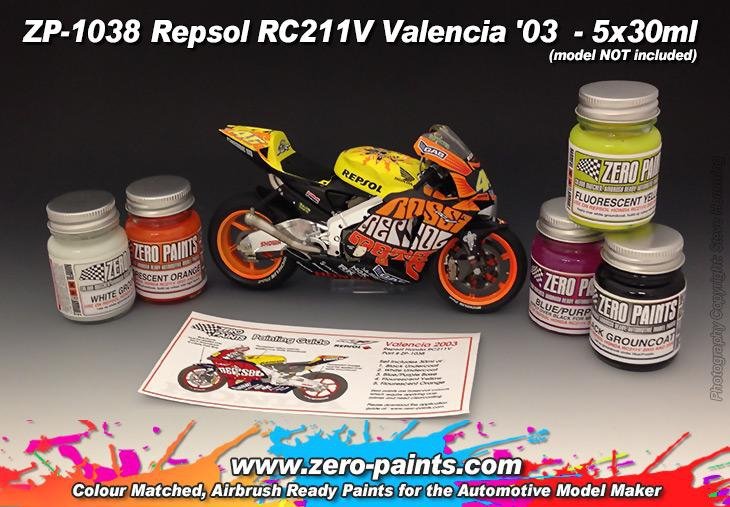 Coffret de peinture Zero Paints ZP-1038 Repsol RC211V Valencia &amp;#39;03, 5 pots de 30 ml – immagine 2