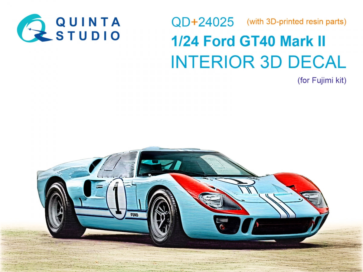 Quinta Studio QD+24025 Ford GT40 Mark II 3D-Printed & coloured Interior on decal paper (Fujimi) (with 3D-printed resin parts) 1/24