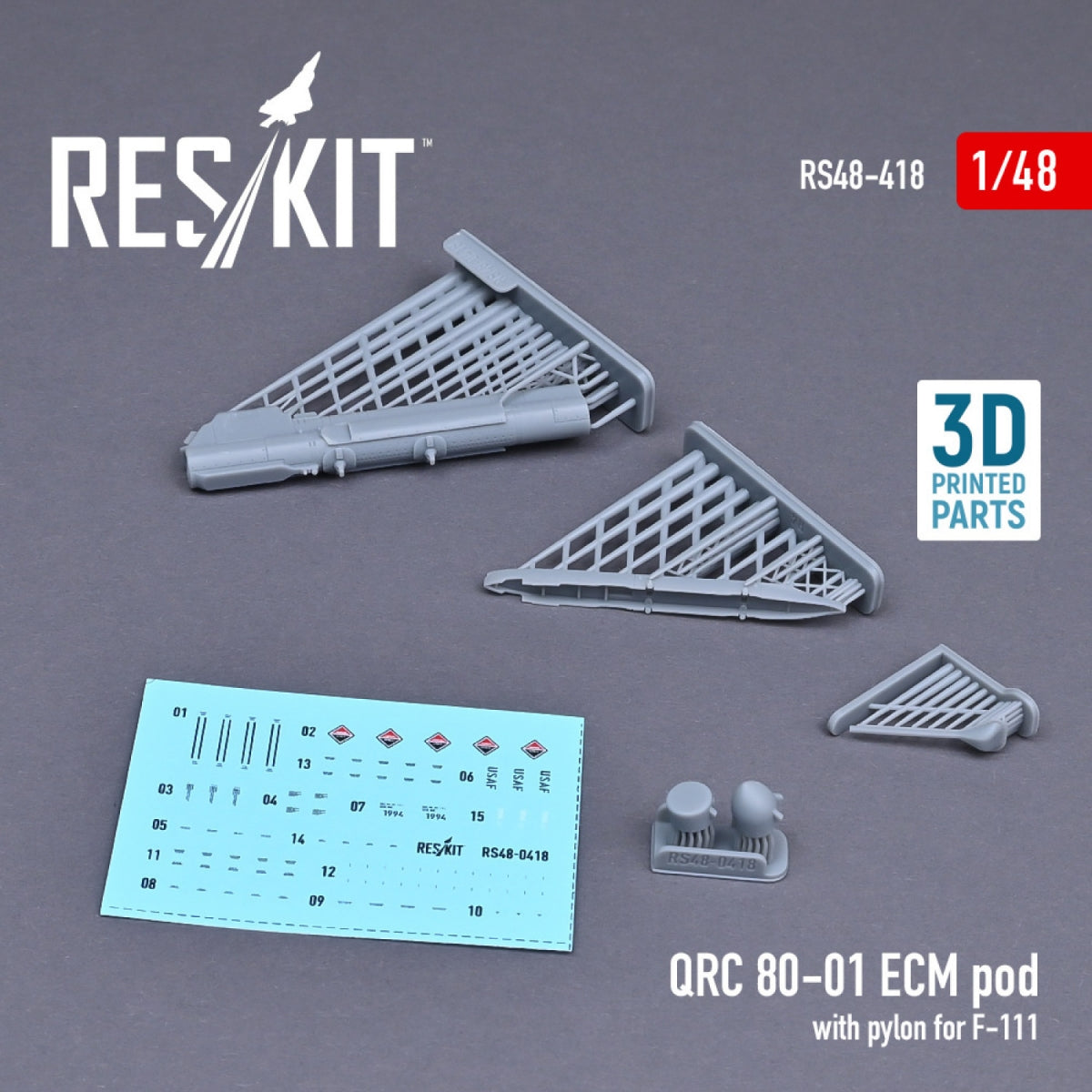 RESKIT RS48-0418 QRC 80-01 Nappe ECM avec pylône pour F-111 (imprimée en 3D) 1/48 – Bild 2