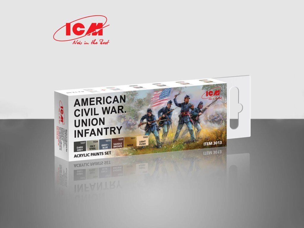 Coffret de peinture acrylique ICM 3013 pour l'infanterie de l'Union pendant la guerre de Sécession américaine (6 x 12 ml).