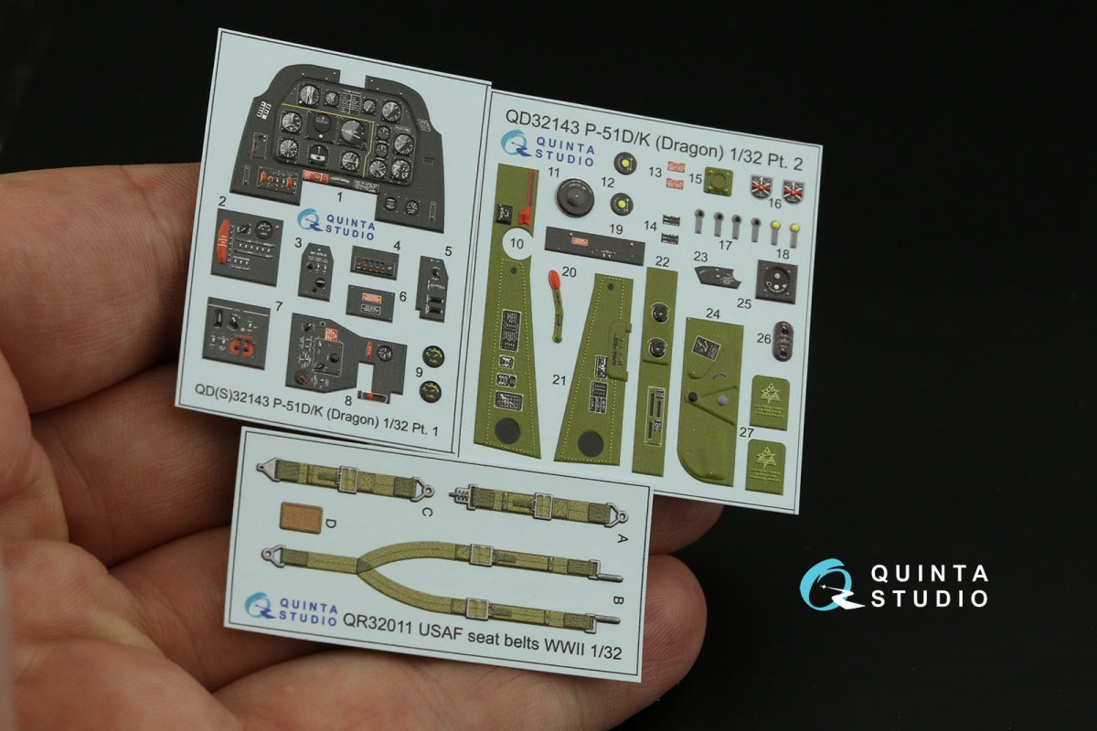 Intérieur imprimé en 3D et coloré sur papier décalcomanie (Dragon) pour le P-51D/K Mustang de Quinta Studio QD32143, à l&amp;#39;échelle 1/32. – image 3