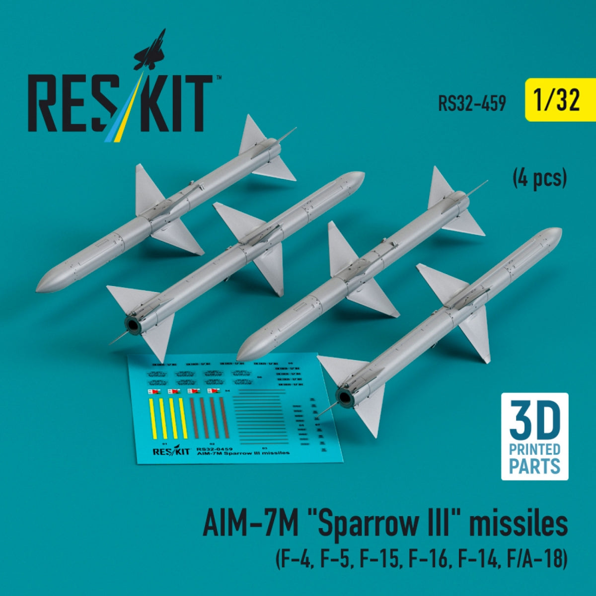 Missiles AIM-7M « Sparrow III » RESKIT RS32-0459 (4 pièces) (Impression 3D) 1/32