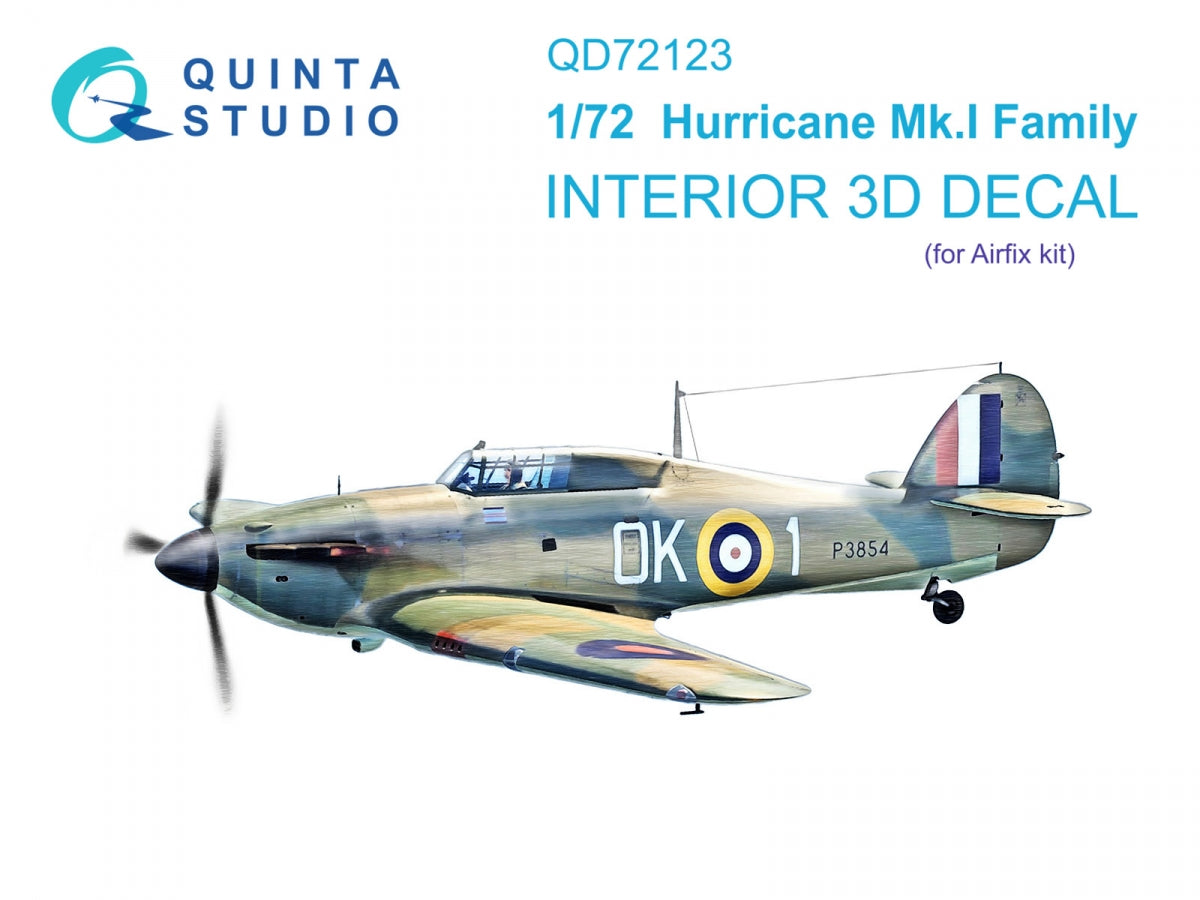 Intérieur coloré imprimé en 3D sur papier décalcomanie pour la famille Hurricane Mk.I de Quinta Studio QD72123 (Airfix) à l&amp;#39;échelle 1/72