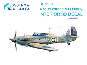 Intérieur coloré imprimé en 3D sur papier décalcomanie pour la famille Hurricane Mk.I de Quinta Studio QD72123 (Airfix) à l&amp;#39;échelle 1/72