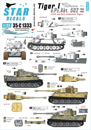 Star Decals 35-C1333 Tiger I. sPzAbt 502 n° 1. Tigres de première génération (1942-43). Échelle 1/35