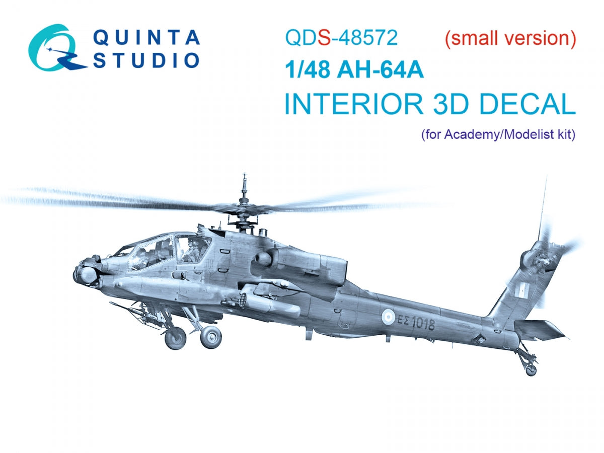 Intérieur imprimé en 3D et coloré sur papier décalcomanie Quinta Studio QDS-48572 AH-64A (Academy/Modelist) (petite version) 1/48 
