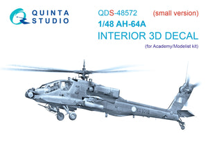 Intérieur imprimé en 3D et coloré sur papier décalcomanie Quinta Studio QDS-48572 AH-64A (Academy/Modelist) (petite version) 1/48