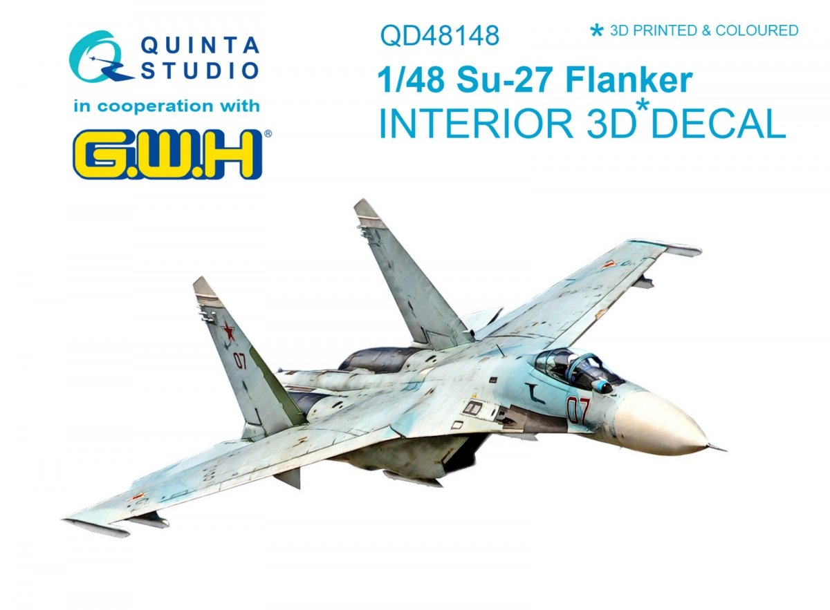 Intérieur imprimé en 3D et coloré sur papier décalcomanie Quinta Studio QD48148 Su-27 (pour kit GWH) 1/48