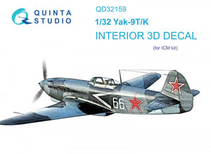 Intérieur imprimé en 3D et coloré sur papier décalcomanie (ICM) pour le Yak-9 T/K de Quinta Studio QD32159, échelle 1/32