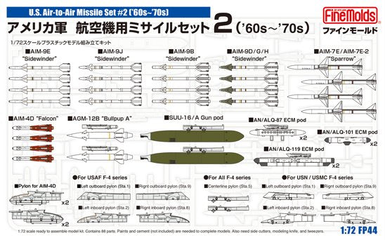 Fine Molds FP44 Ensemble de missiles air-air américains 2 années 60-70 1/72