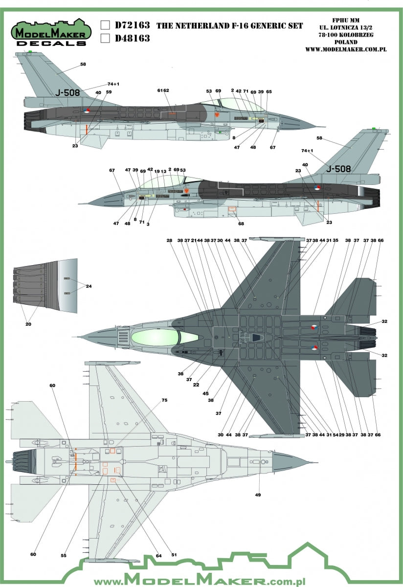 Décalcomanies ModelMaker D48163 Pays-Bas F-16 Insignes et pochoirs, jeu générique 1/48 – immagine 2