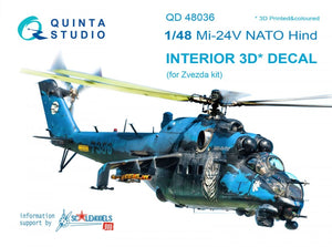 Intérieur imprimé en 3D et coloré sur papier décalcomanie pour le kit Zvezda (QD48036 Mi-24V OTAN, panneaux noirs) au 1/48