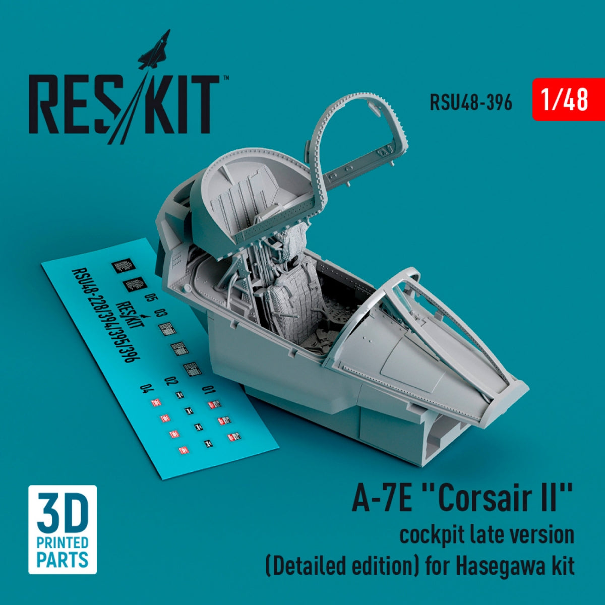 RESKIT RSU48-0396 Cockpit A-7E « Corsair II » version tardive (Édition détaillée) pour maquette Hasegawa (Impression 3D) 1/48