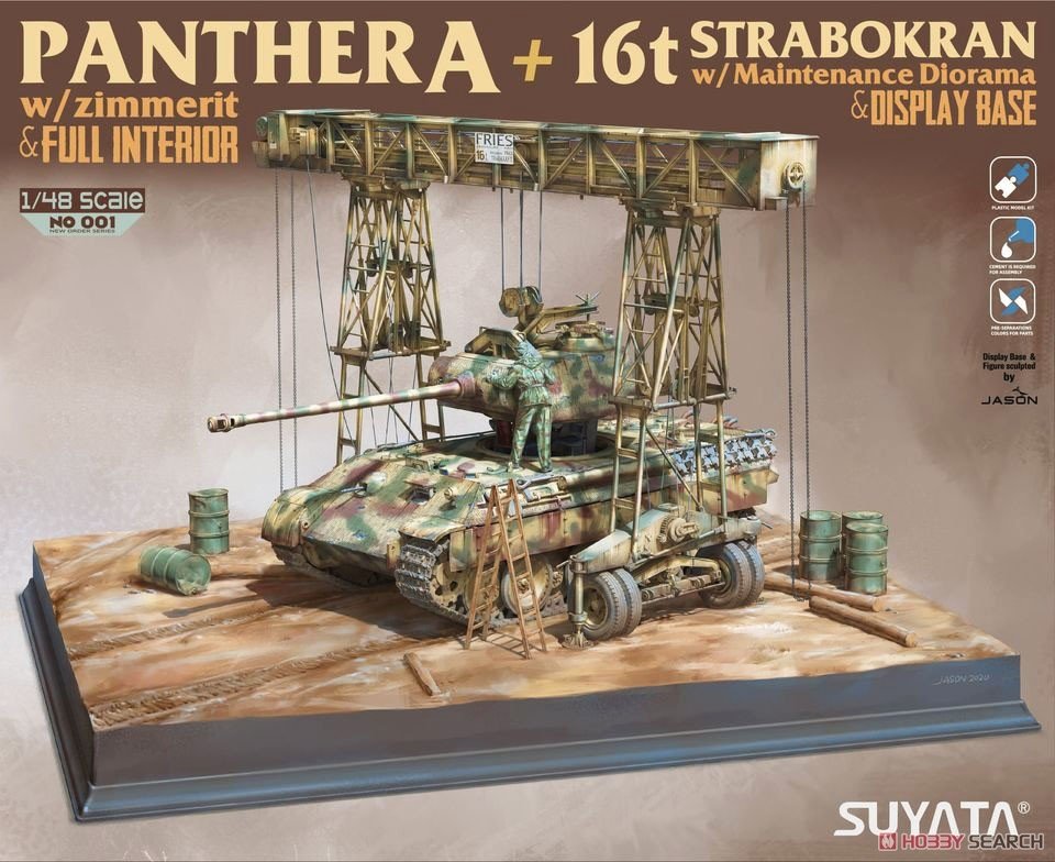 Suyata NO-001 Panther A avec Zimmerit et intérieur complet + Strabokran 16t avec maintenance 1/48