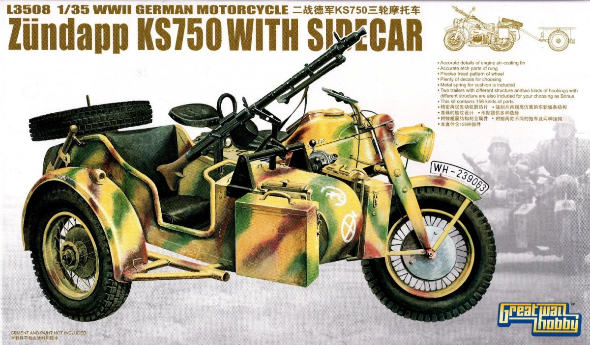 Great Wall Hobby L3508 Zundapp KS750 allemand de la Seconde Guerre mondiale avec side-car, échelle 1/35