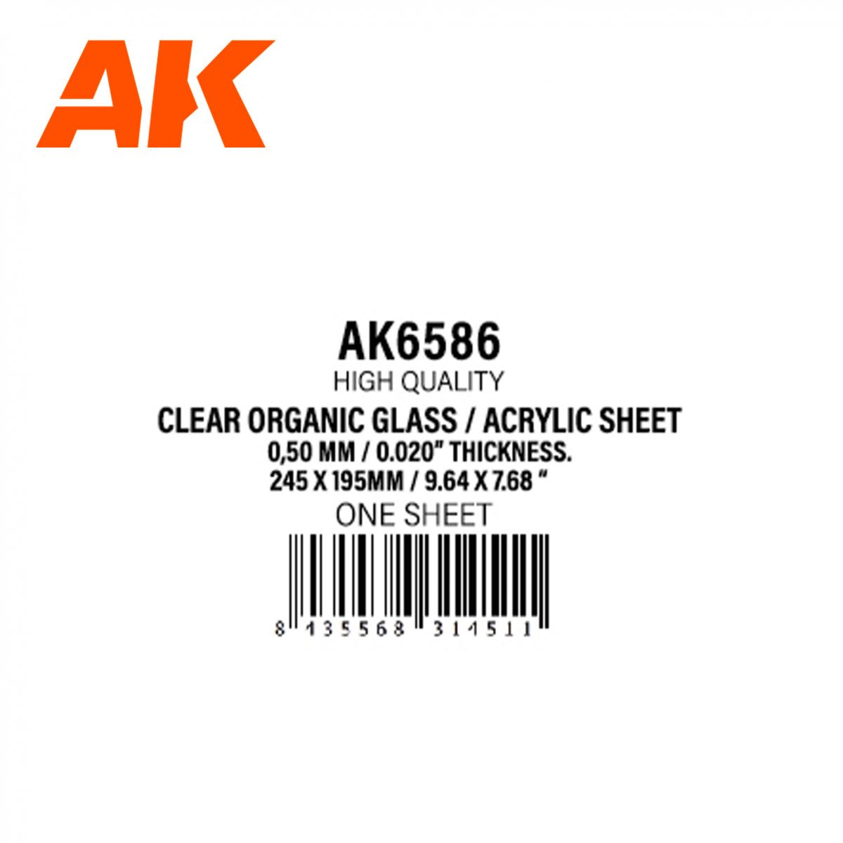 AK Interactive AK6586 0,50 MM // 0.020” THICKNESS- 245 X 195MM // 9.64 X 7.68” – CLEAR ORGANIC GLASS / ACRYLIC SHEET – zdjęcie 2