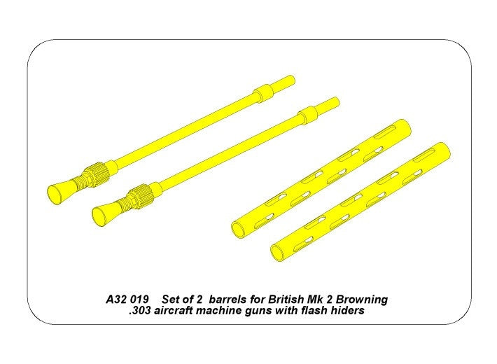 Aber A32019 Jeu de 2 canons pour mitrailleuses d'avion britanniques Browning .303 avec cache-flammes 1/32