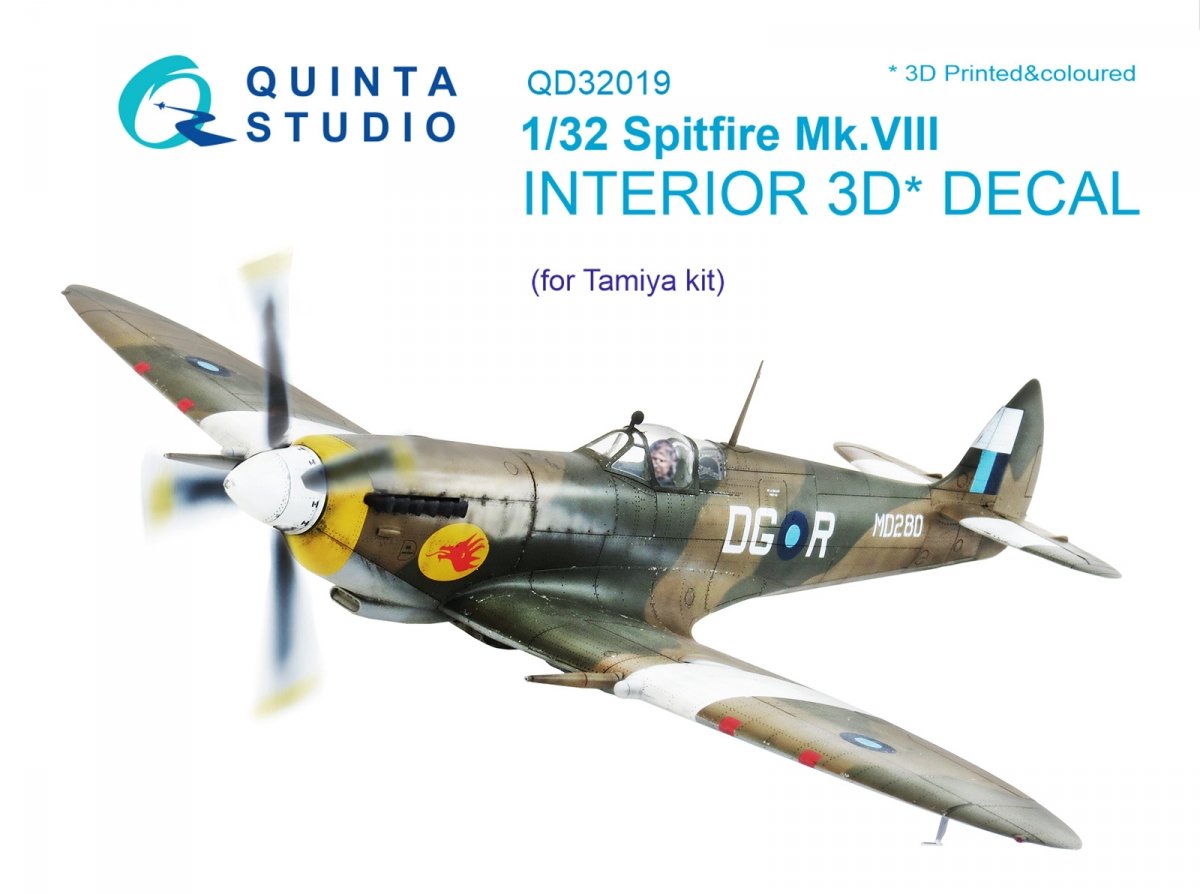 Quinta Studio QD32019 Spitfire Mk.VIII 3D-Printed &amp; colored Interior on decal paper (for Tamiya kit) 1/32