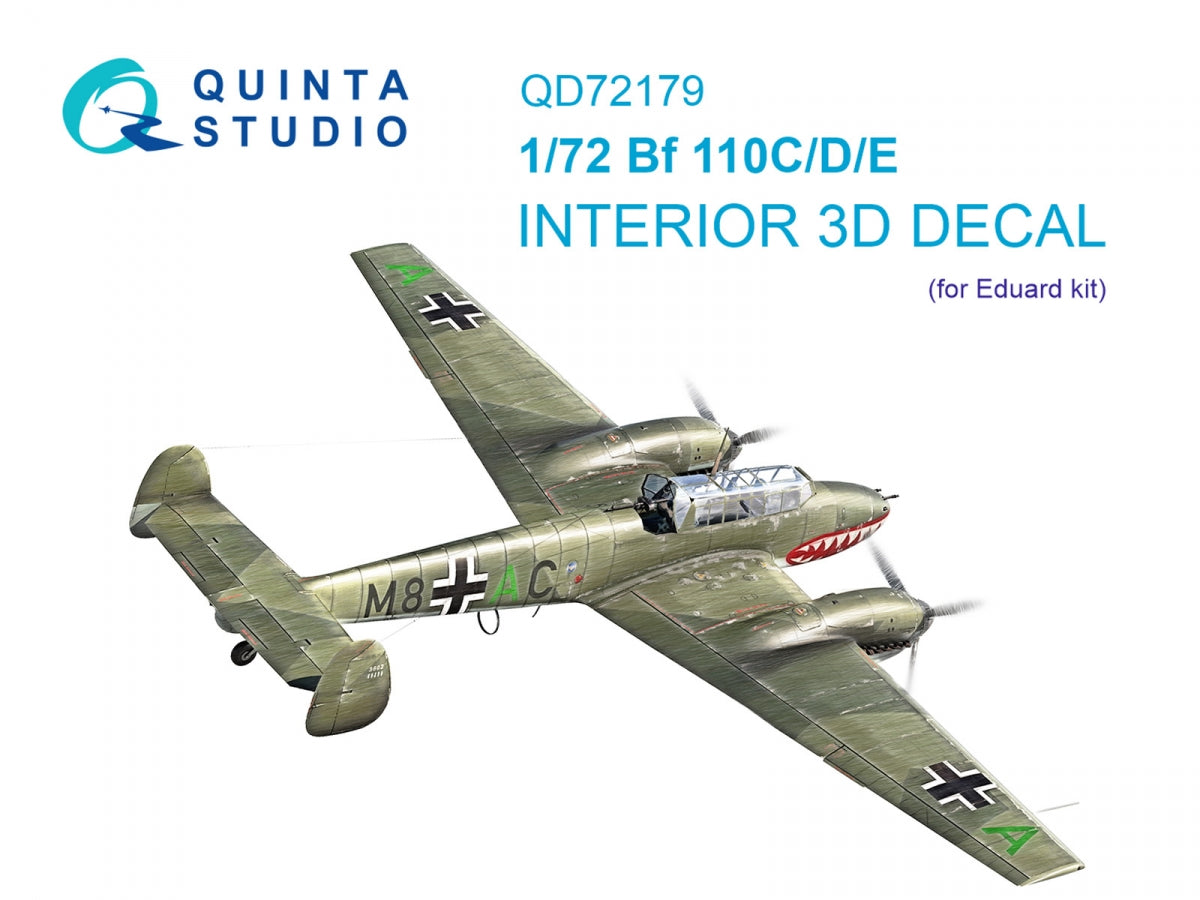 Intérieur imprimé en 3D et coloré sur papier décalcomanie Quinta Studio QD72179 Bf 110C/D/E (Eduard) 1/72