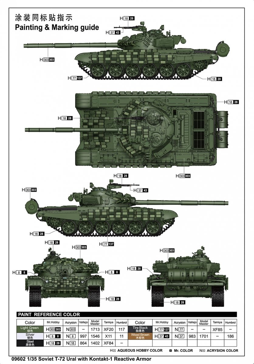 Trumpeter 09602 Soviet T-72 Ural with Kontakt-1 Reactive Armor 1/35 – zdjęcie 4