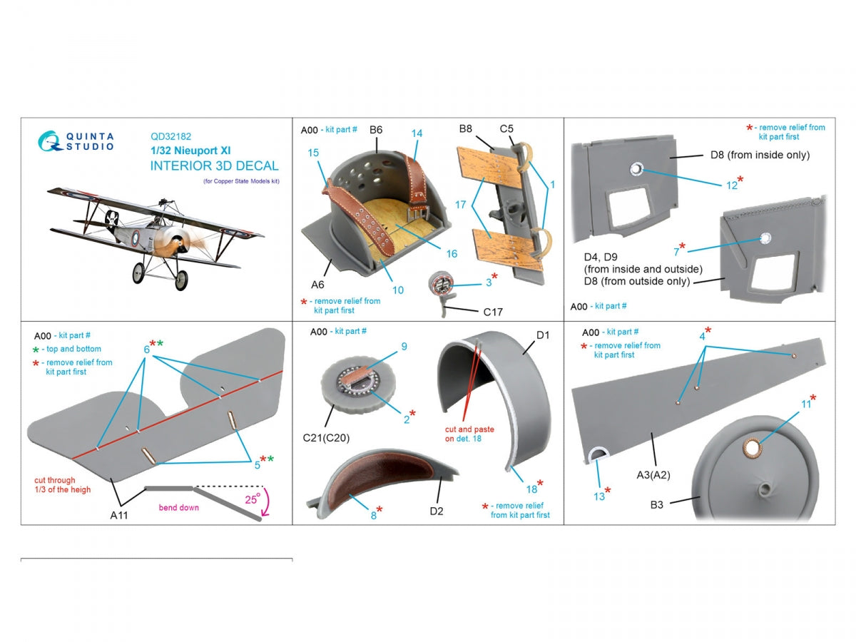 Intérieur imprimé en 3D et coloré sur papier décalcomanie (CSM) Quinta Studio QD32182 Nieuport XI 1/32 – Bild 10