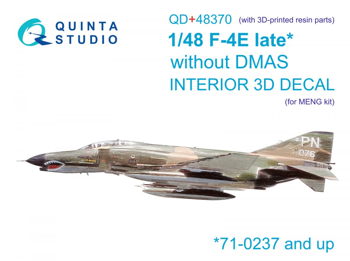Quinta Studio QD+48370 F-4E tardif sans DMAS, intérieur imprimé en 3D et coloré sur papier décalcomanie (Meng) (avec pièces en résine imprimées en 3D) 1/48