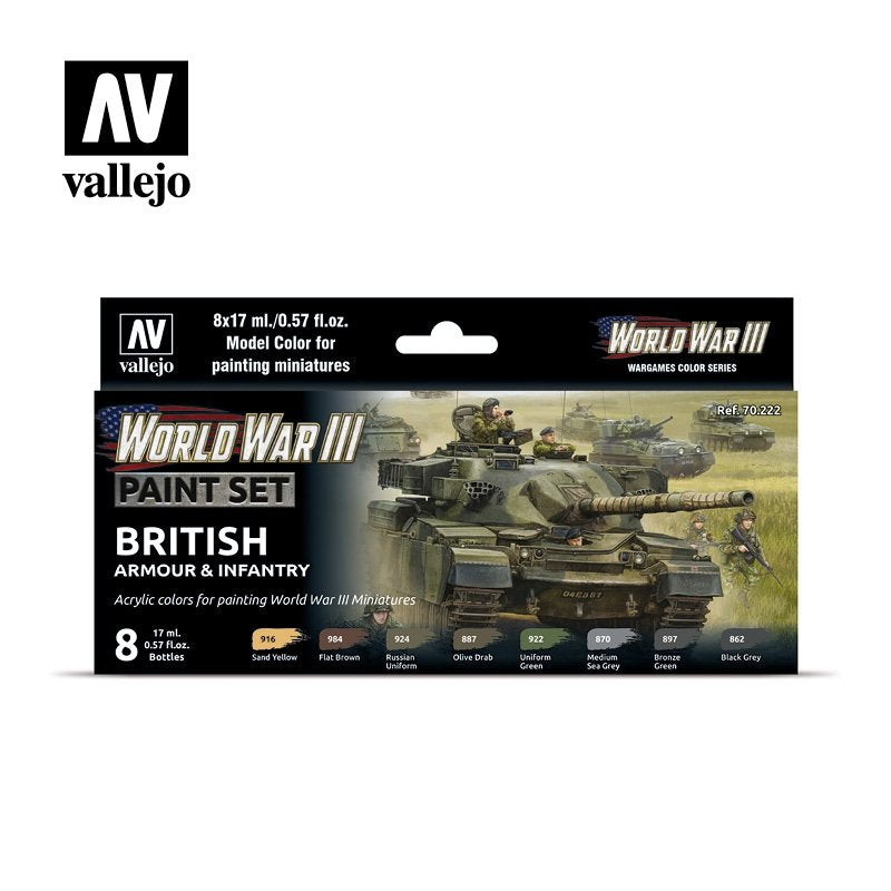 Vallejo 70222 Blindés et infanterie britanniques de la Troisième Guerre mondiale, 8 x 17 ml