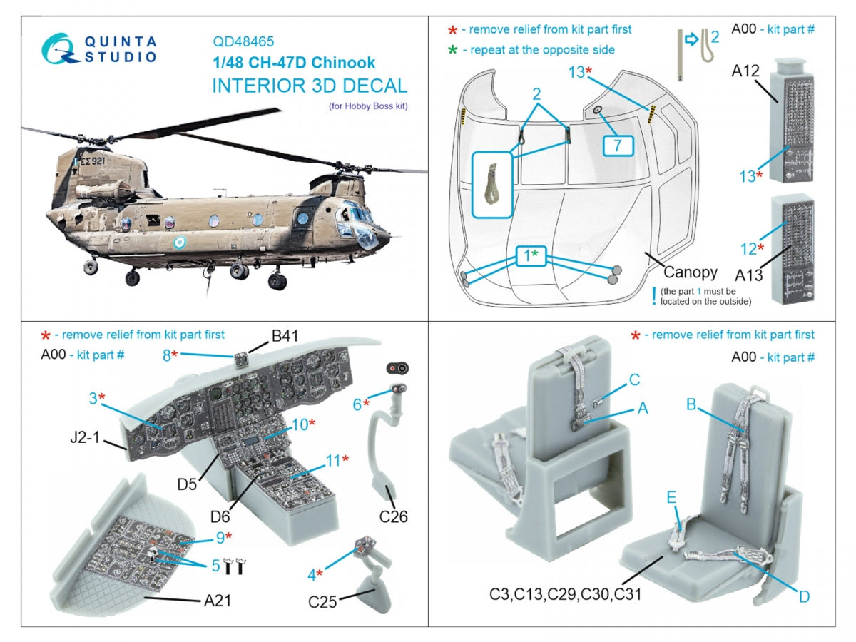Intérieur coloré imprimé en 3D sur papier décalcomanie Quinta Studio QD48465 CH-47D (HobbyBoss) 1/48 – image 7