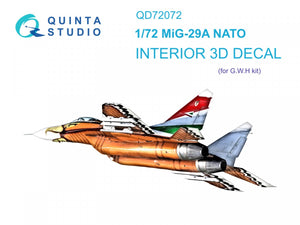 Intérieur imprimé en 3D et coloré sur papier décalcomanie Quinta Studio QD72072 MiG-29A OTAN (GWH) 1/72
