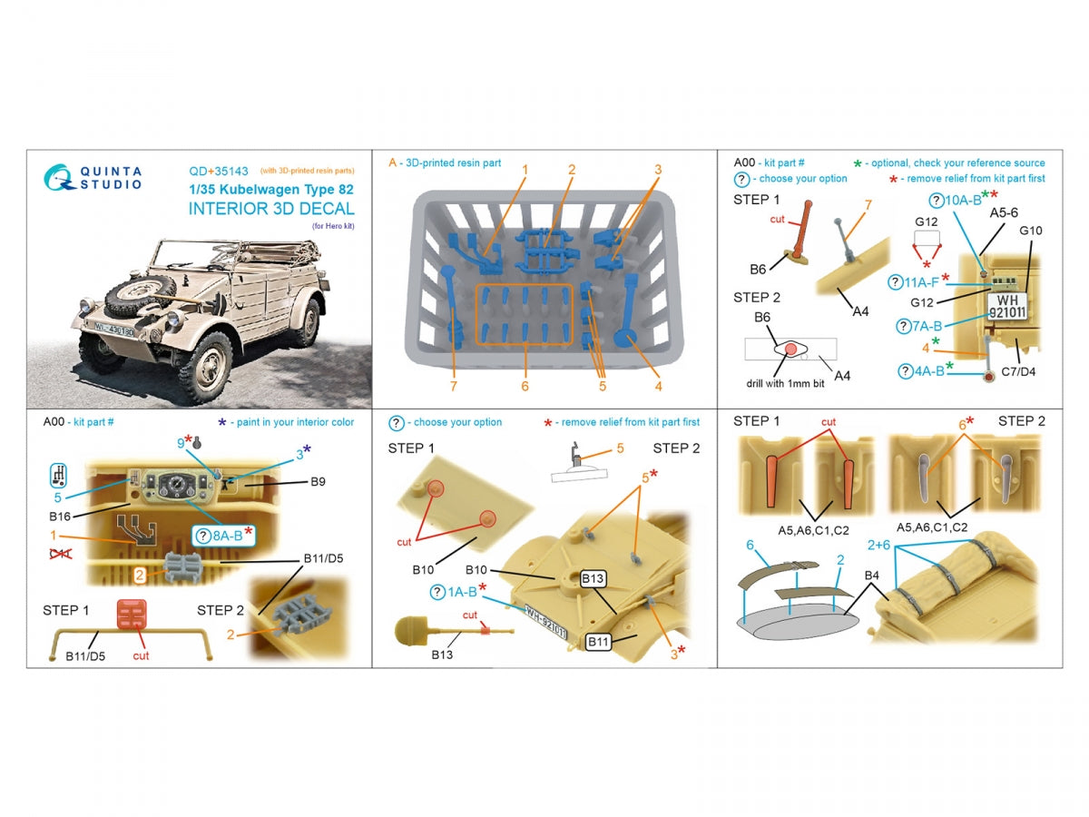 Quinta Studio QD+35143 Kubelwagen Type 82 Intérieur imprimé en 3D et coloré sur papier décalcomanie (Hero) (avec pièces en résine imprimées en 3D) 1/35 – immagine 15