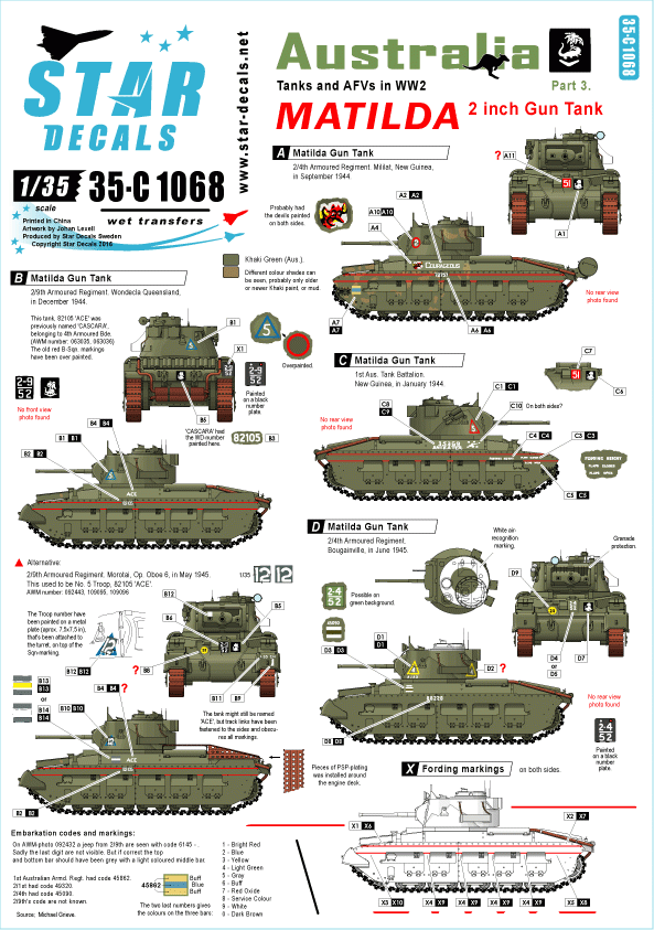 Star Decals 35-C1068 Chars et véhicules blindés australiens n° 3 1/35