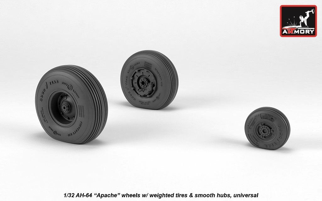 Roues Armory Models AW32311 AH-64 Apache avec pneus lestés, moyeux lisses 1/32 – immagine 3