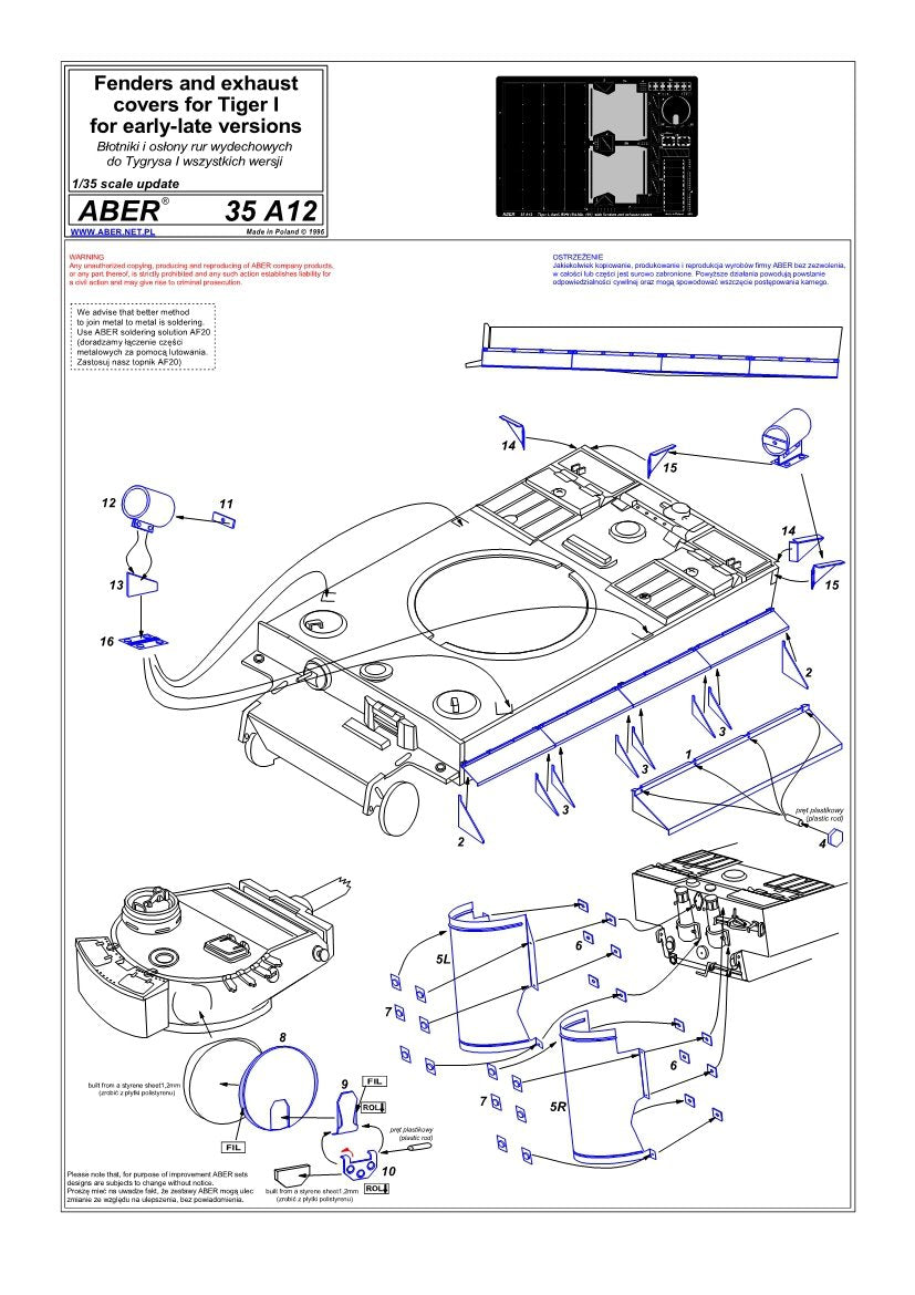 Aber 35A012 Ailes latérales pour Tiger I, E/ H1 (1/35) – image 4