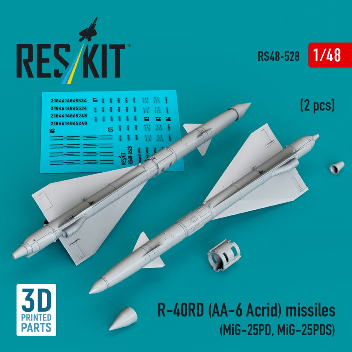 Missiles RESKIT RS48-0528 R-40RD (AA-6 « Acrid ») (2 pièces) (impression 3D) 1/48