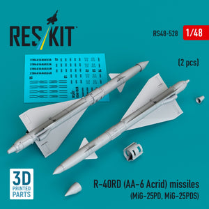 Missiles RESKIT RS48-0528 R-40RD (AA-6 « Acrid ») (2 pièces) (impression 3D) 1/48